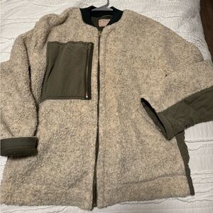 Free People NWOT Rivington Olive Green and Ivory Sherpa Jacket